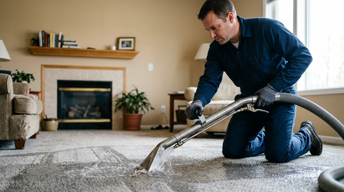 Water damage restoration technician working near Hitchcock, TX